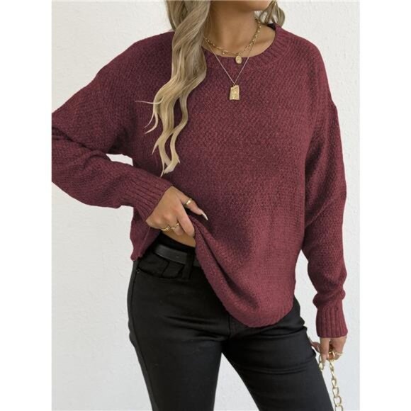Textured Knit Relaxed Fit Round Neck Sweater - Picture 9 of 16